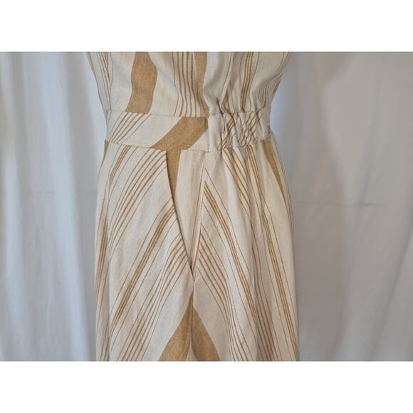 New Anthropologie A Loves A Linen Blend Striped Gold Cream Fit & Flare Dress XS - Picture 7 of 10